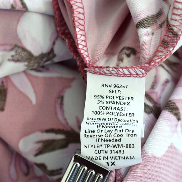 Women's Per Seption Top Blouse Floral Short Sheer Sleeves Career SIZE 1X Pink - Picture 11 of 11